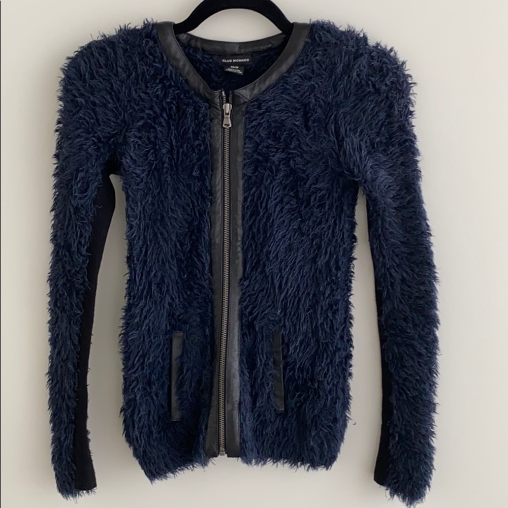 Club Monaco Blue Leather Zip Up/Sweater, XS